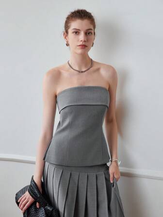 MOTF STUDIO 纯色开衩下摆翻领抹胸