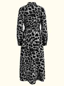 Chiquease Vestido Maxi de mujer con cuello polo de manga larga, cintura elástica, elegante y de para uso diario - Negro - Ver 2
