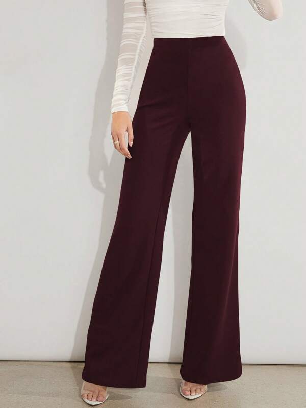 SHEIN Amorya Damen unifarbene, hochgeschnittene, gerade geschnittene, locker sitzende elegante gewebte Hose