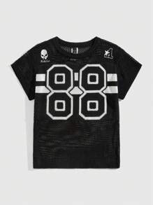 ROMWE MEN Street Life Men's Casual Color-Block Striped Digital Pattern Hollow Knit Sweater, Spring/Summer - Black - View 1