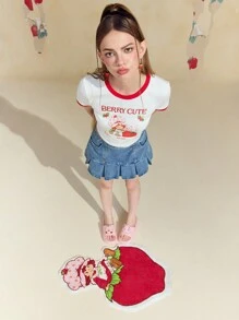 Strawberry Shortcake X SHEIN 1pc Cartoon Character & Strawberry Pattern Shaped Floor Mat