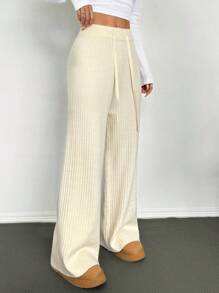 SHEIN EZwear 抽绳腰针织休闲裤，秋冬浅黄褐色