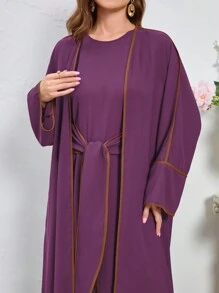 SHEIN Najma 女士长袖前开式伊斯兰长袍，穆斯林时尚长袍，适合休闲/节日/聚会/旅行 - 淡紫色 - 查看 4