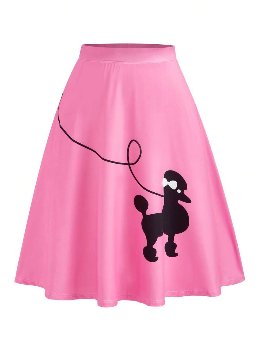 SHEIN Unity Falda de línea A con estampado de dibujos animados para mujer de talla grande - Rosa - Ver 1