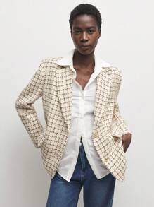 BizChic Women's Elegant Plaid Blazer Jacket For Commuting Going Out Tops - Apricot - View 2