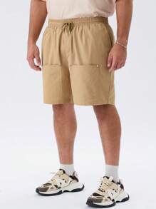 Manfinity VCAY Men's Plus Size Woven Workwear Pockets Studded Mid-Rise Drawstring Shorts Suitable For Summer And Daily Use - Apricot - View 1