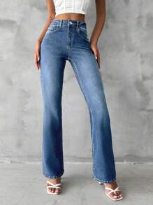 EURMUSE Solid Flare Leg Jeans - Dark Wash - View 1