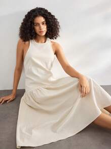 Ocili Đầm thường ngày vải cotton mềm mại viền bèo nhún mặc ở nhà 100% - trắng - Xem 7