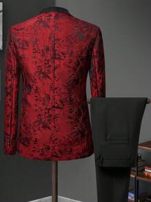 Calvornis Bộ vest nam dài tay ve in màu trơn, quần âu nam, bộ vest đỏ, áo khoác nam màu đỏ, bộ vest dự tiệc nam - Màu Đỏ Sâu - Xem 2