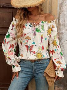 SHEIN VCAY Women Butterfly Blouses - Multicolor - View 3