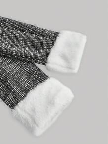 SHEIN MOD Women's Lapel Long Sleeve Fluffy Collar Splice Faux Pearl Button Party Date Fitted Blazer,Business Casual,Goth,Korean Fashion,Office Wear,Corpse Bride,Dinner,Birthday,Old Money - Black - View 4