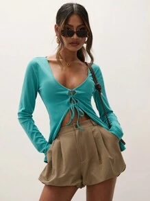 COSMINA Women's Solid Color Pocket Loose Shorts - Brown - View 8