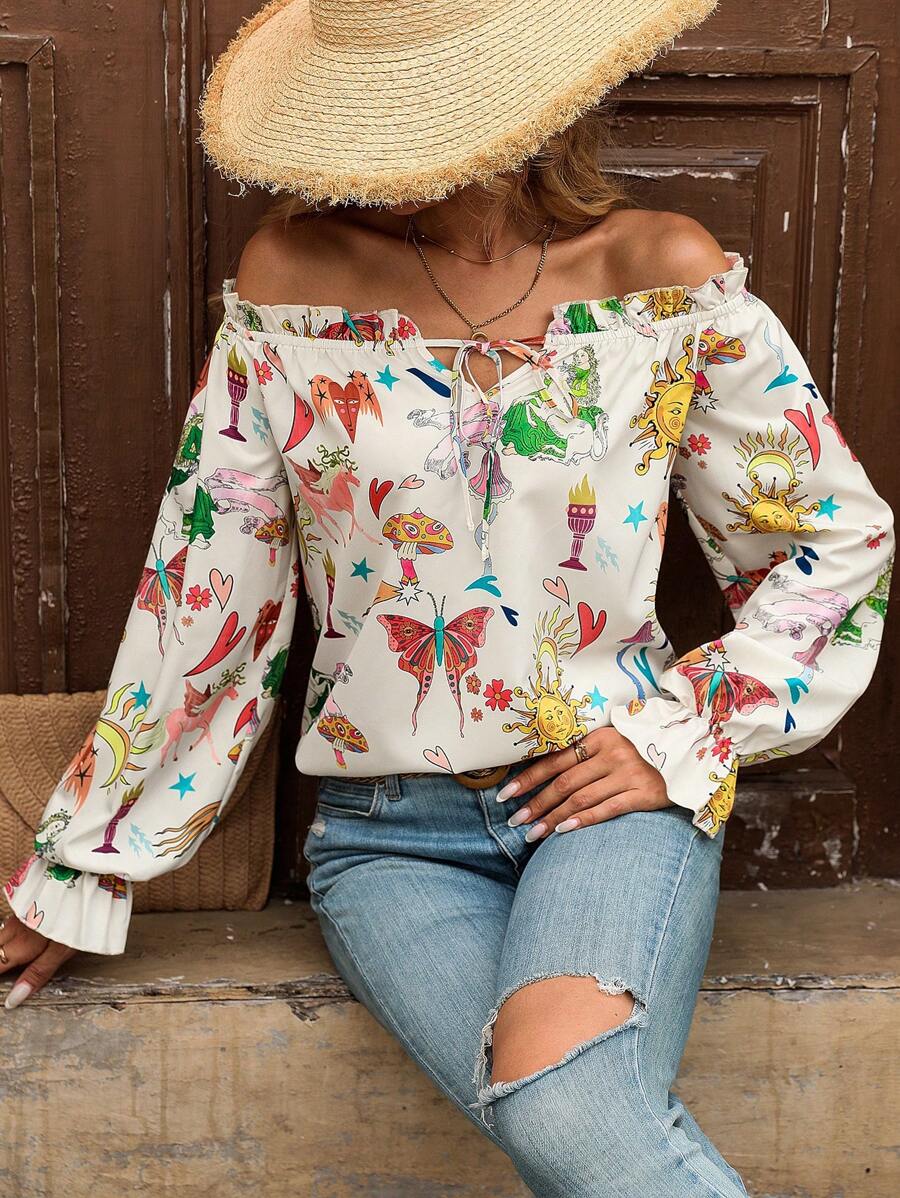 SHEIN VCAY Women Butterfly Blouses - Multicolor - View 1