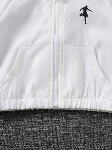 SHEIN Baby Boys' Solid Color Sporty Hooded Zip-Up Jacket And Shorts Set, Daily Outwear - White - View 6