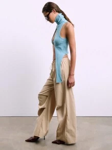 Casual Low Waisted Drawstring Pleated Straight Cargo Pants Fall Cloth For Women