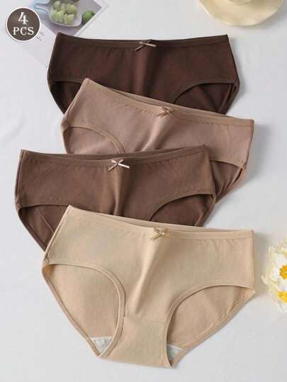 4pcs/Pack Soft Comfy Seamless Briefs For Women With Bow Detail, Mild Color Series, Simple Triangle Panties Suitable For Girls
