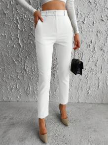 EURMUSE Solid Color Simple Casual Daily All-Match Tapered Pants - White - View 5