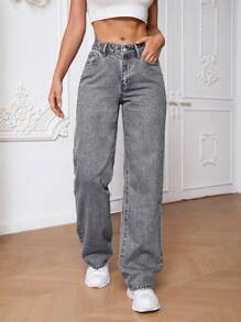 SHEIN Tall 斜口袋直筒牛仔裤