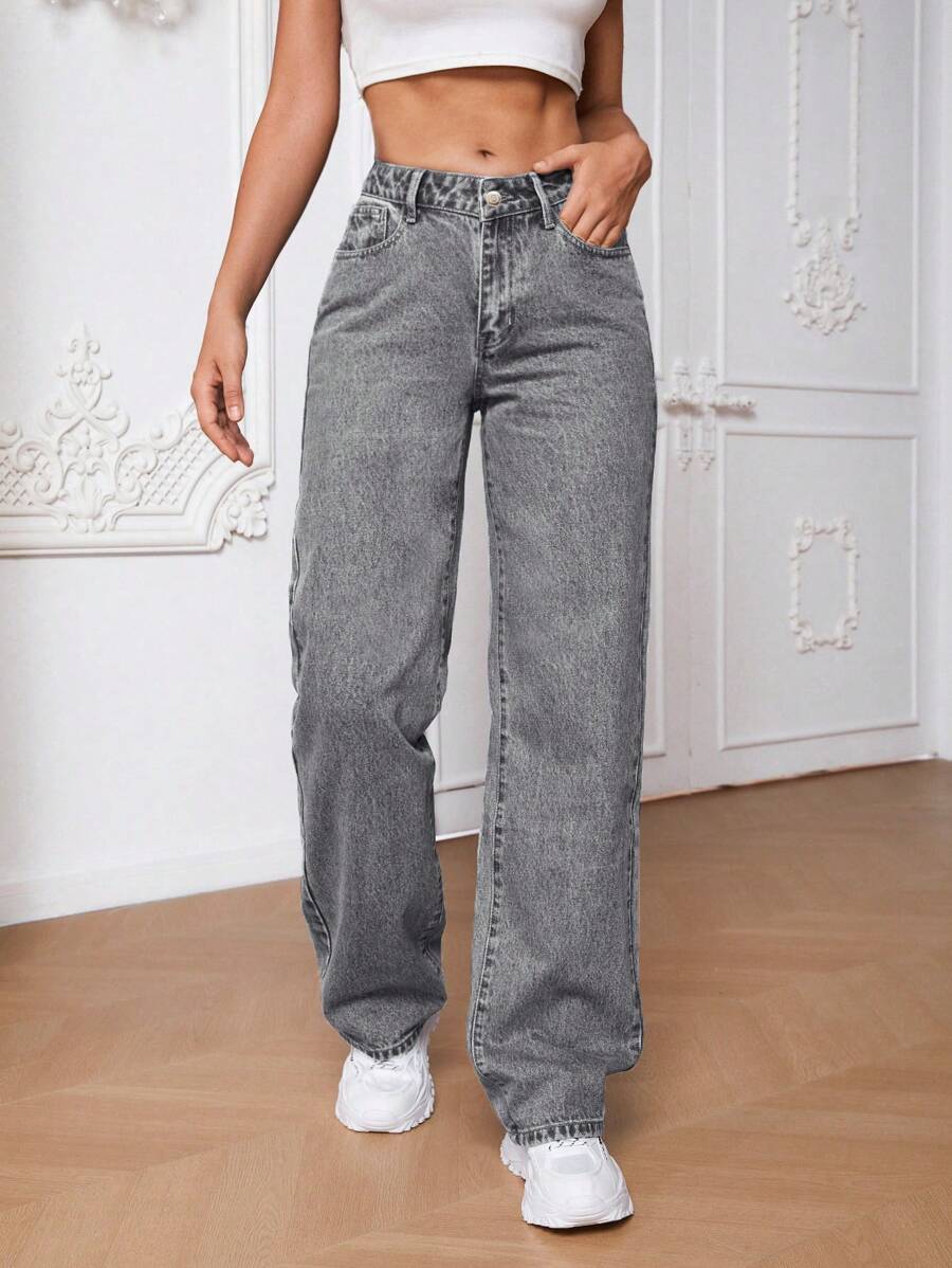 SHEIN Tall 斜口袋直筒牛仔裤