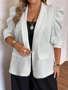 Celure Plus Size Puff Sleeve Blazer - White - View 6