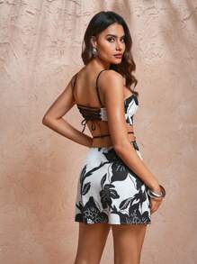 Thainara Oliveira Designer Women Floral Flower Print Spaghetti Strap Hollow Out Mini Dress, Concert Outfit, Holiday, Festival, Prom Dress