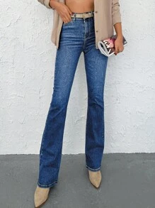 EURMUSE Casual Skinny Flare Leg Jeans - Dark Wash - View 4