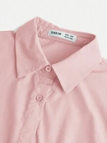 SHEIN 青少年女孩编织纯色宽松衬衫 + 针织吊带背心 + 一体式短裤休闲装 - 淺粉色 - 查看 4