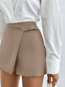 EURMUSE Black Skirt Short With Belt Detail - Mocha Brown - View 4