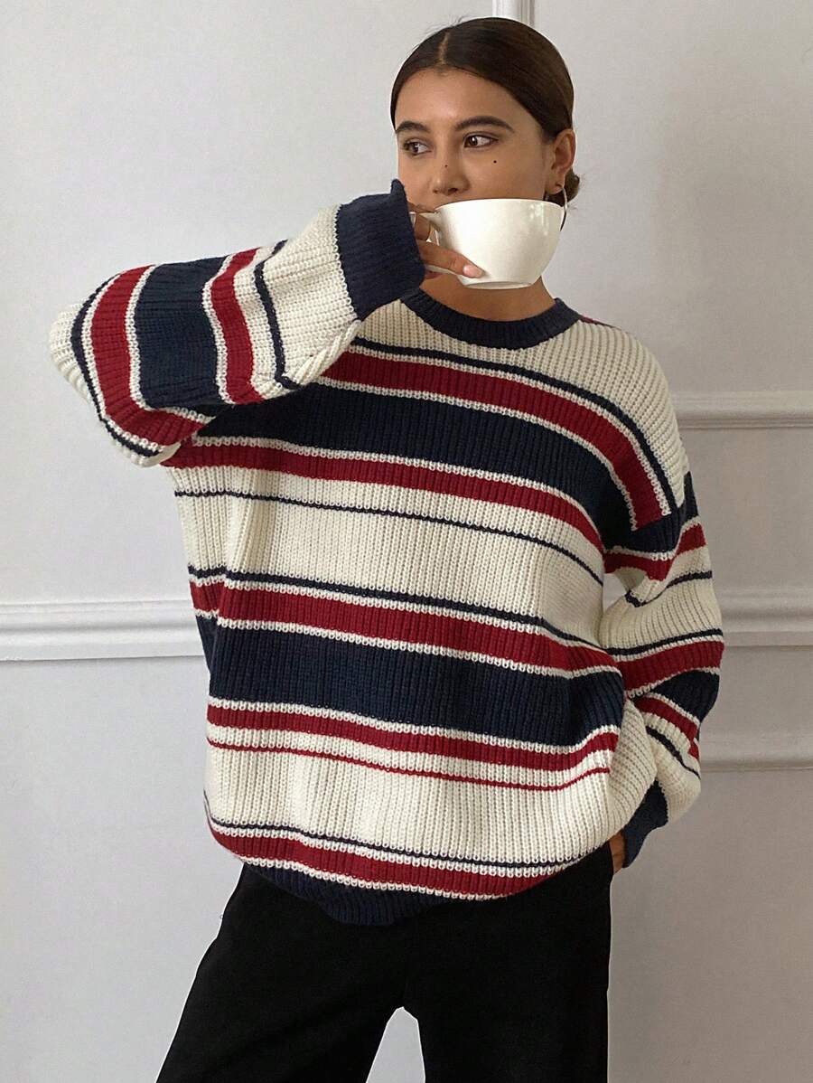 DAZY Women's Casual Colorblock Striped Sweater, Autumn And Winter,Long Sleeve Tops,Fall Women Clothes - Multicolor - View 1