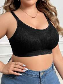 Plus Size Wireless Thin Cup Lace Comfortable Uplifting Bra - Black - View 4