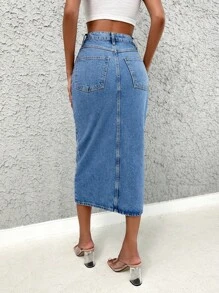 EURMUSE High Waist Split Thigh Denim Skirt