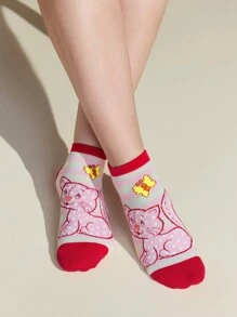 Strawberry Shortcake X SHEIN 3 Pairs Of Women Cute Socks With Cartoon Character And Strawberry Pattern,Gift Ideas