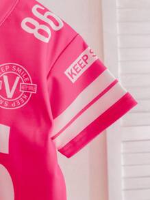 SHEIN Playful Pals Conjunto deportivo informal respirante con estampado de letras y cuello en V para bebés niñas, traje de hockey sobre hielo - Rosa Fucsia - Ver 5