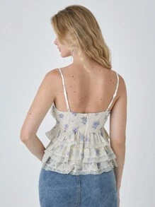Enchnt Vestido de tirantes de encaje con estampado floral ditsy elegante para damas en verano