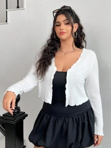 SHEIN EZwear Camiseta de manga corta con botones delanteros blancos para mujer talla grande, primavera/verano - Blanco - Ver 4