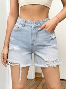 RueChic LOW WAIST  RAW HEM BUTTON MINI JEAN SHORT - Light Wash - View 3