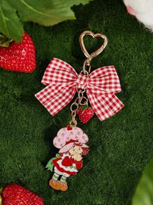 Strawberry Shortcake X SHEIN 3D草莓格子蝴蝶结钥匙扣包饰，锌合金材质，苏格兰格纹，礼品之选，春夏款 - 紅色 - 查看 6