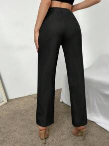 RueChic High Waist Straight Leg Pants - Black - View 2