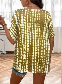 SHEIN LUNE Camiseta informal de talla grande con mangas tipo murciélago y teñido anudado - Multicolor - Ver 2