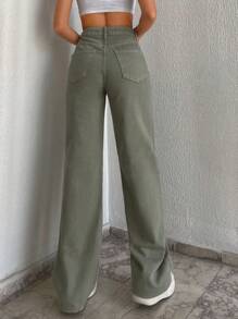 RueChic Zipper Fly Straight Leg Jeans - Lime Green - View 2