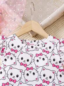 SHEIN Vestido casual con estampado de unicornio para niña pequeña, adecuado para primavera, verano y otoño, diseño versátil para salidas, escuela, hogar y fiestas, talla para edades de 4 a 7 años - Blanco - Ver 4