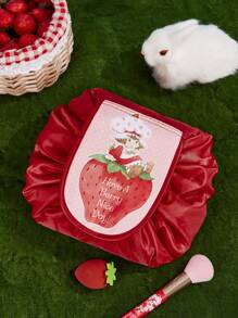 Strawberry Shortcake X SHEIN 1 Pc Cartoon Character & Strawberry Pattern Cosmetic Bag,Gift Ideas - Red - View 1