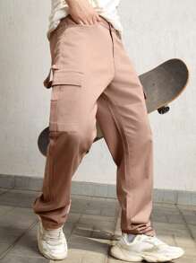 Manfinity Homme Men Vintage American Style Straight Leg Casual Pink Cargo Pants - Pink - View 3