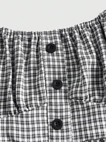 ROMWE Kawaii 格子印花荷叶边下摆吊带背心，带褶饰，学校 - 黑與白 - 查看 4