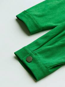 SHEIN LUNE 女士休闲长袖扣式橄榄绿色足球印花夹克 - 綠色 - 查看 6