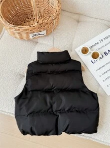 Young Girl Woven Solid Stand Collar Fitted Casual Padded Coat