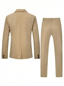 Manfinity Mode Men's Business Solid Color Simple Daily 2pcs/Set Single Button Blazer & Suit Pants Suit
