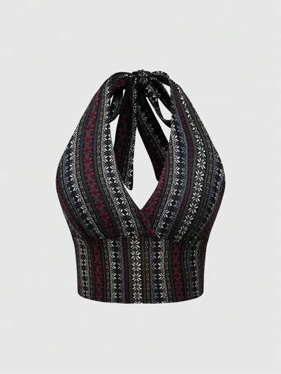 Hippie Top de tirantes tipo halter en estilo hippie para mujer