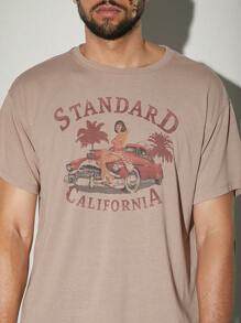 Hauture 汽车加利福尼亚图案男友 T 恤 - 卡其色 - 查看 5