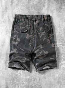 SHEIN Tween Boy Distressed Cool Elastic Waist Ripped Frayed Loose Denim Camo Shorts,Versatile For Back To School Clothes - Multicolor - View 2